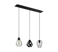 EGLO Pendant Lighting Distaff, 3 Lamp Ceiling Light Fixture for Dining and Living Rooms, Hanging Light Made of Black Metal, E27 Socket, 90 cm