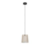 Eglo Pendant Lighting Fattoria, Ceiling Light Fitting for Dining Room, Hanging lamp Made of Bright Wood, White Fabric and Black Metal, E27 Socket, Ø 8"
