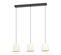 Eglo Pendant Lighting Febres, 3 Light Hanging lamp Above Dining Table, Dining Room Ceiling Light Fixture, Made of bouclé Fabric, Metal in Black and Textile in White, E27 Socket, 88 cm