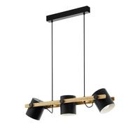 Eglo Pendant lighting Hornwood, 3 light vintage hanging lamp in industrial design, retro ceiling light made of black metal and natural wood, FSC