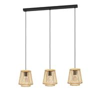 Eglo Pendant Lighting Hykeham, 3 lamp Ceiling Light Fitting in Boho Design, Wooden Hanging for Dining and Living Room Made of Natural Bamboo, E27 Socket