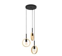 Eglo Pendant Lighting Ipsden, 3 Bulb Minimalist Ceiling Light Fitting Made of Natural Wood and Black Metal, Hanging lamp for Dining and Living Room, E27 Socket