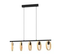 Eglo Pendant Lighting Ipsden, 5 Bulb Minimalist Ceiling Light Fitting Made of Natural Wood and Black Metal, Hanging lamp for Dining and Living Room, E27 Socket