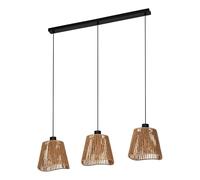 Eglo Pendant Lighting Lavister, 3 Light Hanging lamp, Japanese-Style Dining Room Ceiling Light, Black Metal and Wrapped Paper in Natural Colour, FSC-Certified, E27 Socket, Ø 39 cm