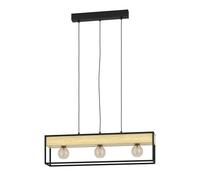 Eglo Pendant lighting Libertad 1, 3 lamp ceiling light fitting with planters, hanging lamp for dining and living room, FSC100HB, natural wood and black metal, E27 socket