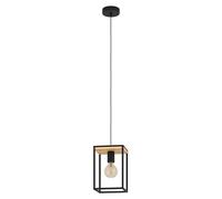 Eglo Libertad Black And Natural Metal And Wood 1 Light Ceiling Pendant, (D) 18Cm