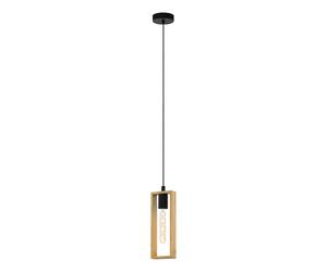 Eglo Pendant Lighting Littleton, Vintage Hanging lamp in Industrial Design, Retro Ceiling Light Made of Black Metal and Natural Wood, E27socket, FSC Certified