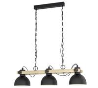 Eglo Pendant lighting Lubenham, 3 light vintage hanging lamp in industrial design, retro ceiling light made of black metal and natural wood, E27
