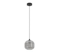 EGLO Pendant lighting Mantunalle, ceiling light fitting, hanging lamp for dining room made of black metal and smoked glass in transparent black, E27 socket, 7.9“