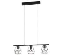 Eglo Pendant Lighting Mardyke, 3 Bulb Industrial Ceiling Light Fitting Made of Clear Glass and Black Metal, Hanging lamp for Dining and Living Room, E27 Socket