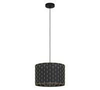 EGLO Pendant Lighting Masarales, Elegant Ceiling Light Fixture for Dining and Living Rooms, Hanging Light Made of Black Fabric and Brass-Coloured Metal, E27 Socket, Ø 38 cm