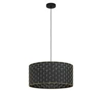 EGLO Pendant Lighting Masarales, Elegant Ceiling Light Fixture for Dining and Living Rooms, Hanging Light Made of Black Fabric and Brass-Coloured Metal, E27 Socket, Ø 55 cm