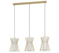 Eglo Pendant Lighting Maseta, 3 Bulb Ceiling Light Fitting Made of Golden Metal and Opal matt Glass, White Hanging lamp for Dining and Living Room, E27 Socket