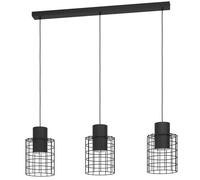 EGLO Pendant lighting Milligan, 3 bulb industrial ceiling light fitting made of black and white metal, hanging lamp for dining and living room, E27 socket, 101 inches