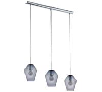 EGLO Pendant lighting Murmillo, 3 bulb ceiling light fitting made of steel in chrome and smoked glass, hanging lamp for dining table and living room, E27 socket