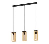 Eglo Pendant lighting Nafferton, 3 lamp ceiling light fitting, FSCM70HB, hanging lamp for dining and living room made of natural wood and black metal, E27 socket