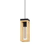 Eglo Pendant Lighting Nafferton, Ceiling Light Fitting, FSCM70HB, Hanging lamp for Dining and Living Room Made of Natural Wood and Black Metal, E27 Socket