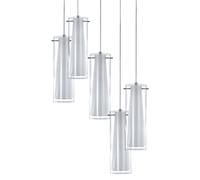 EGLO Pendant Lighting Pinto, 5 Bulbs Ceiling Light Fitting Made of Chrome-Coloured Steel, Clear and matt Opal Glass, Hanging lamp for Dining and Living Room, E27 Socket
