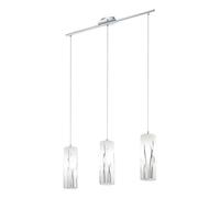 Eglo Pendant Lighting Rivato, 3 Bulbs Elegant Ceiling Light Fitting Made of Steel and Glass with Chrome décor, White, Hanging lamp for Dining and Living Room, E27 Socket