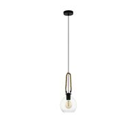 Eglo Pendant Lighting Roding, Vintage Ceiling Light Fitting Made of Clear Glass, Black Metal and Natural Rope, Hanging lamp for Dining and Living Room, E27 Socket