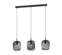EGLO Pendant lighting Romazzina, 3 lamp ceiling light fitting, hanging lamp for dining and living room made of black metal, E27 socket