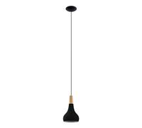Eglo Sabinar Ip20 Black Steel And Wood Pendant Light - Scandinavian Design, E27 (D) 18Cm