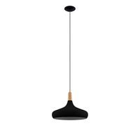 Eglo Pendant Lighting Sabinar, Ceiling Light Fitting, FSC100HB, Hanging lamp for Dining and Living Room Made of Black Metal and Natural Wood, E27 Socket, Ø 16 in