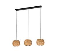 Eglo Pendant Lighting Sheldon, 3-Light Boho Hanging lamp for Dining Table, Ceiling Light Fitting Living Room, Raffia Paper lampshade, E27 Socket, 91 cm