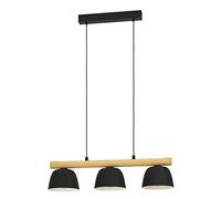 Eglo Pendant Lighting Sherburn, Ceiling Light Fitting with 3 Shades, FSC100HB, Hanging lamp for Dining and Living Room, Black Metal and Natural Wood, E27 Socket