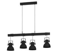 Eglo Pendant Lighting Shirebrook, Ceiling Light Fitting with 4 Shades, Industrial Hanging lamp for Dining and Living Room, Black Wood and Metal, FSC100PA, E27 Socket