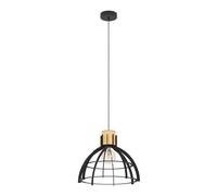 Eglo Pendant Lighting Stillington, Ceiling Light Fitting, Hanging lamp for Dining and Living Room Made of Black Metal and Natural-Coloured Wood, E27 Socket