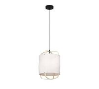 EGLO Pendant lighting Surfleet, ceiling light fitting in nature design, fabric hanging lamp for dining and living room, beige coloured linen, bamboo and black metal, E27 socket