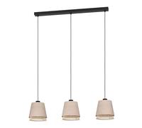 Eglo Pendant Lighting Tabley, 3 lamp Ceiling Light Fitting for Dining Room, Natural Hanging lamp Made of Bamboo and Linen, E27 Socket, 35”