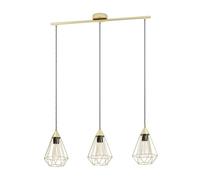 Eglo Pendant Lighting Tarbes, 3 Bulb Ceiling Light Fitting Made of Brushed Brass, Metal Hanging lamp for Dining and Living Room, E27 Socket, 31 inches
