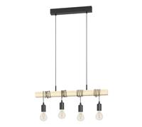 TOWNSHEND Black Metal & Natural Wood Exposed Bulbs 4-Light Pendant Light EGLO Black One Size