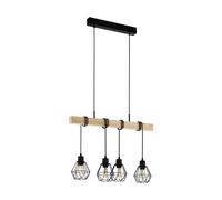 Eglo Pendant lighting Townshend 5, 4-lamp vintage ceiling light fitting, industrial hanging lamp for living and dining room, black metal and natural