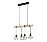 EGLO Townshend pendant light, length 70 cm, black/oak, 4-bulb.