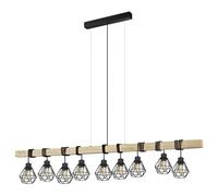 Eglo Pendant lighting Townshend 5, 9 light vintage hanging lamp in industrial design, retro ceiling light made of black metal and natural wood, FSC