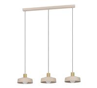 Eglo Pendant Lighting Valdiola, 3 lamp Ceiling Light Fitting, Hanging for Dining and Living Room Made of Metal in Sand Colour Brushed Brass Finish, E27 Socket