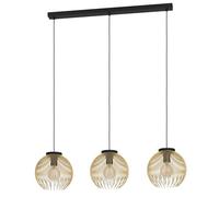 EGLO Pendant lighting Venezuela, 3 lamp ceiling light fitting, wire hanging lamp for dining and living room made of metal in black and gold, E27 socket
