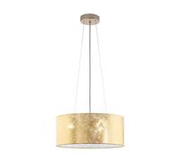 EGLO Pendant lighting Viserbella, 3 bulbs vintage ceiling light fitting made of steel and fabric in champagne and gold, hanging lamp for dining and living room, E27 socket, Ø 20.9 inches