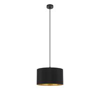 EGLO Pendant lighting Zaragoza, ceiling light fitting, hanging lamp for dining and living room, fabric shade in black and gold with geometric pattern, E27 socket, Ø 15 in