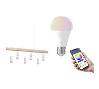 Eglo Pendellampe Townshend, Vintage Pendelleuchte im Industrial Design INKL. 6 E27 Smart Home Connect.z RGB Leuchtmittel, dimmbare Hängelampe aus Stahl und Holz, Weiß, Braun