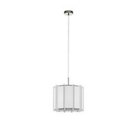 Eglo Pineta Pendant Light 1 Bulb Modern Hanging Lamp Made of Steel, Wood and Textile in Nickel Matt White, Silver, Dining Table Lamp, Living Room Lamp Hanging with E27 Socket, Diameter 33 cm
