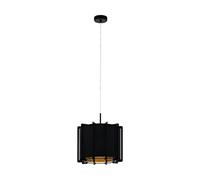Eglo Pineta Pendant Light, 1 Bulb Modern Pendant Light Made of Steel, Wood and Textile in Black, Gold, Dining Table Lamp, Living Room Lamp Hanging with E27 Socket, Diameter 33 cm