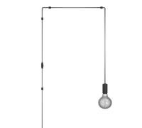 Eglo Plug in Pendant Light Pinetina, Light Cord with Switch, Hanging lamp Made of Black Metal, Ceiling Light Fitting with E27 Socket