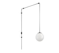 Eglo Plug in Pendant Light Rondo 3, Light Cord with Switch, Hanging lamp Made of Black Metal and White Glass, Ceiling Light Fitting with E27 Socket