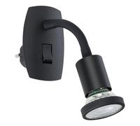 Eglo Plug Light Parrini, Socket lamp with Switch, Swivel spot and Flexible arm, Metal Plastic in Black, Warm White