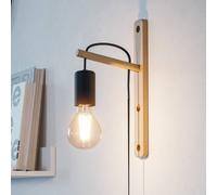 EGLO Pockley wall light, 16 cm projection, black/wood, wood