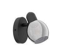 EGLO Pollica Wall Light, 1-Bulb Wall Light, Indoor Wall Spotlight Made of Steel and Smoked Glass, Living Room Lamp in Black, Hallway Lamp with E14 Socket